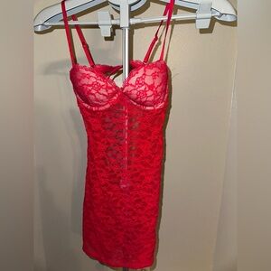 Victoria’s Secret The Lacie- Red Lace Chemise with Sweetheart Neckline